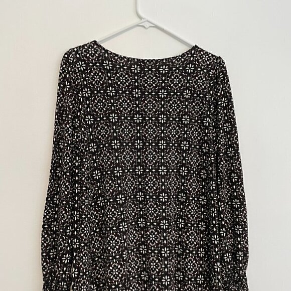 ANN TAYLOR LOFT Outlet Black White Brown Geo Geometric Long Sleeve Shift Dress M - Picture 10 of 11